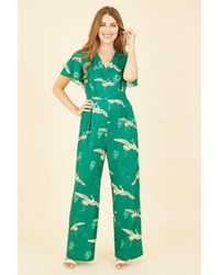 Yumi' - Crane Print Angel Sleeve Jumpsuit - Lyst