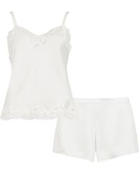 Ralph Lauren - Satin Lace-Trim Pyjama Set - Lyst