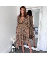 AX Paris - And Cream Printed V-Neck Long Sleeve Midi Dress - Lyst