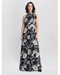 Gina Bacconi - Lexi Floral Print Tie Neck Maxi Dress - Lyst