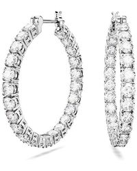 Swarovski - Matrix Hoop Earrings With Round White Crystals On Rhodium Finished Settings - Lyst