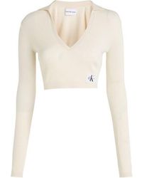 Calvin Klein - Ckj Label Tight Crop V-neck Sweater - Lyst