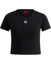 HUGO - Short Sleeve Crop Top With Embroidered Logo Detail (Delanor) - Lyst