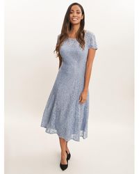 Gina Bacconi - Genny Cap Sleeve Midi Sequin Lace Dress - Lyst