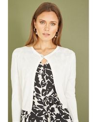 Yumi' - Diamante Button Cropped Cardigan - Lyst