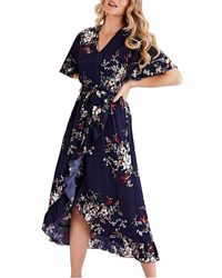 Mela London - Navy Floral Short Sleeve Maxi Dress - Lyst