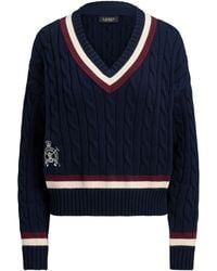 Ralph Lauren - Real Leather Knitted Crew Neck Jumper - Lyst