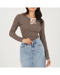 Brave Soul - Ladies Ribbed Long Sleeve Striped Top - Lyst