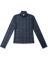 GOOD AMERICAN - Mesh Tartan Turtle-Neck Slim-Fit Long-Sleeve T-Shirt - Lyst