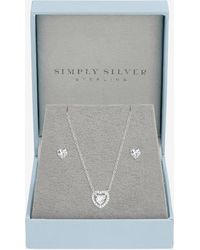 Simply Silver - 925 Sterling Plated Halo Heart Set - Lyst