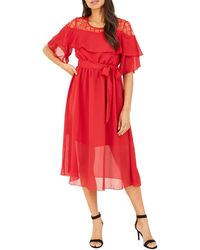 Yumi' - Lace Frill Midi Dress - Lyst