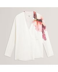 Ted Baker - Print Detail Wrap Front Long Sleeve Blouse - Lyst
