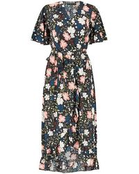Mela London - Floral Wrap Front Midi Dress - Lyst