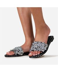 Where's That From - Wheres Diamante Sparkly Flat Sliders - Lyst