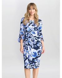 Gina Bacconi - Brie Floral Print Faux Wrap Dress - Lyst