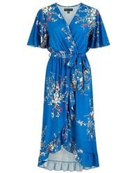 Mela London - Floral Dip Hem Midi Wrap Dress - Lyst