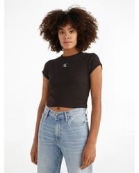 Calvin Klein - Mono Rib Cropped T Shirt - Lyst