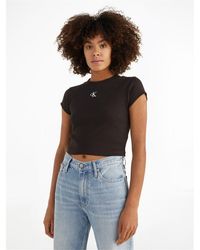 Calvin Klein - Mono Rib Cropped T Shirt - Lyst