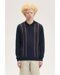 Fred Perry - Stripe Knitted Long-Sleeve Polo Shirt - Lyst