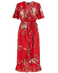 Mela London - Floral Dip Hem Midi Wrap Dress - Lyst