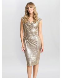 Gina Bacconi - Payton Foil Print Cowl Neck Wrap Dress - Lyst