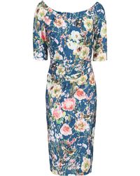 Jolie Moi Floral Half Sleeve Shift - Blue