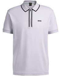 BOSS - Philix Quarter Zip Cotton Short Sleeve Polo Shirt - Lyst