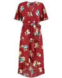 Mela London - Floral Dip Hem Midi Wrap Dress - Lyst