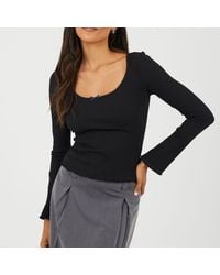 Brave Soul - Bs Long Sleeve Scoop Neck Top With Bow Detail - Lyst