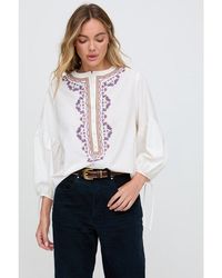 Raffya - Anai Half Placket Embroidered Blouse - Lyst