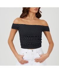 Brave Soul - Bs Polka Dot Bardot Neck Jersey Top - Lyst