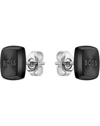 BOSS - Gents Yann Stainless Steel Square Earrings - Lyst