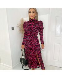 AX Paris - Zebra Print Long Puff Sleeve Midi Dress - Lyst