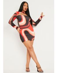Missy Empire - Printed Slinky Cut Out Long Sleeve Mini Dress - Lyst