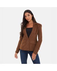 I Saw It First - Cinched Waist Suede Long Sleeve Blazer - Lyst