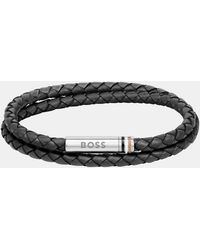 BOSS - Gents Ares Double Wrap Leather Bracelet - Lyst