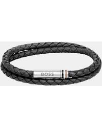 BOSS - Gents Ares Double Wrap Leather Bracelet - Lyst