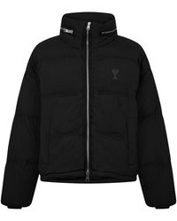 Ami Paris - Ami De Coeur Water Resistant Concealed Hood Short Puffer Jacket - Lyst