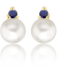 Be You - 9ct Pearl & Blue Cz Studs - Lyst