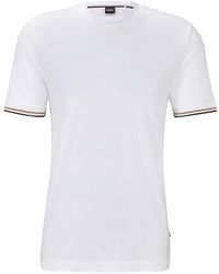 BOSS - Cotton-jersey T-shirt With Signature-stripe Cuffs - Lyst