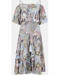 AX Paris - Paisley Printed Cold Shoulder Asymmetric Smock Midi Dress - Lyst