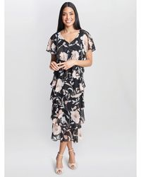 Gina Bacconi - Frances Printed Midi Tiered Dress - Lyst