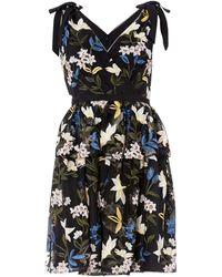 Adrianna Papell V Neck Floral Cocktail Dress - Black