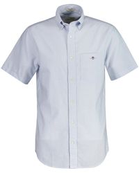 GANT - S Fit Striped Classic Oxford Short Sleeve Shirt Light Blue Xxl - Lyst