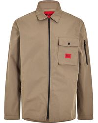 HUGO - Solid Patterned Shirt Collared Overshirt With Zipped Pocket - Lyst