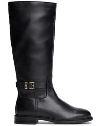 Tommy Hilfiger - Th Monogram Buckle Leather Knee High Boots - Lyst