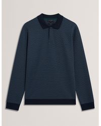 Ted Baker - Jacquard Long Sleeve Polo Shirt - Lyst