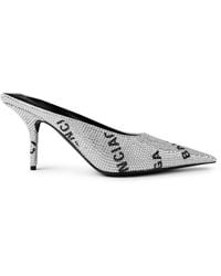 Balenciaga - Square Knife Crystal-Embellished Leather-Heeled Mules - Lyst