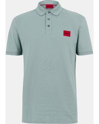HUGO - Deruso Short Sleeve Polo Shirt With Logo Detail And Ribbed Collar Premium Cotton - Lyst