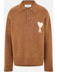 Ami Paris - Adc Knitted Long Sleeve Polo Shirt - Lyst